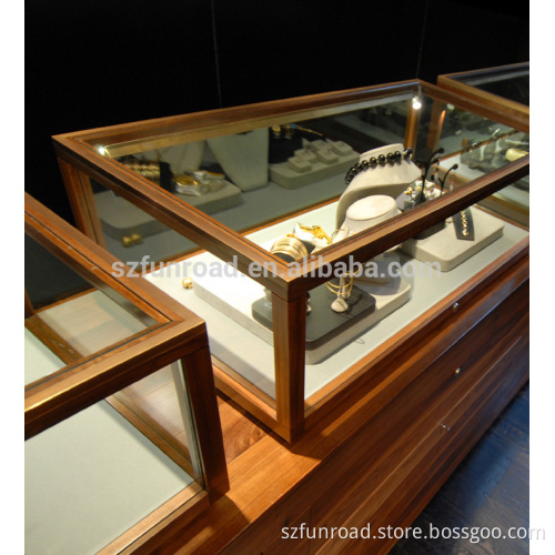 Veneered MDF round displays with wood grains bracelet glass display cases